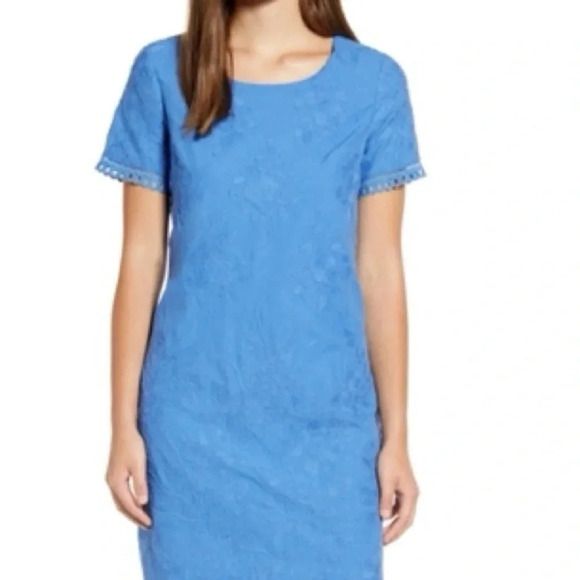 Karl Lagerfeld French Blue Floral Eyelet Embroidered Cotton Dress Size 16 NWT - Picture 1 of 7